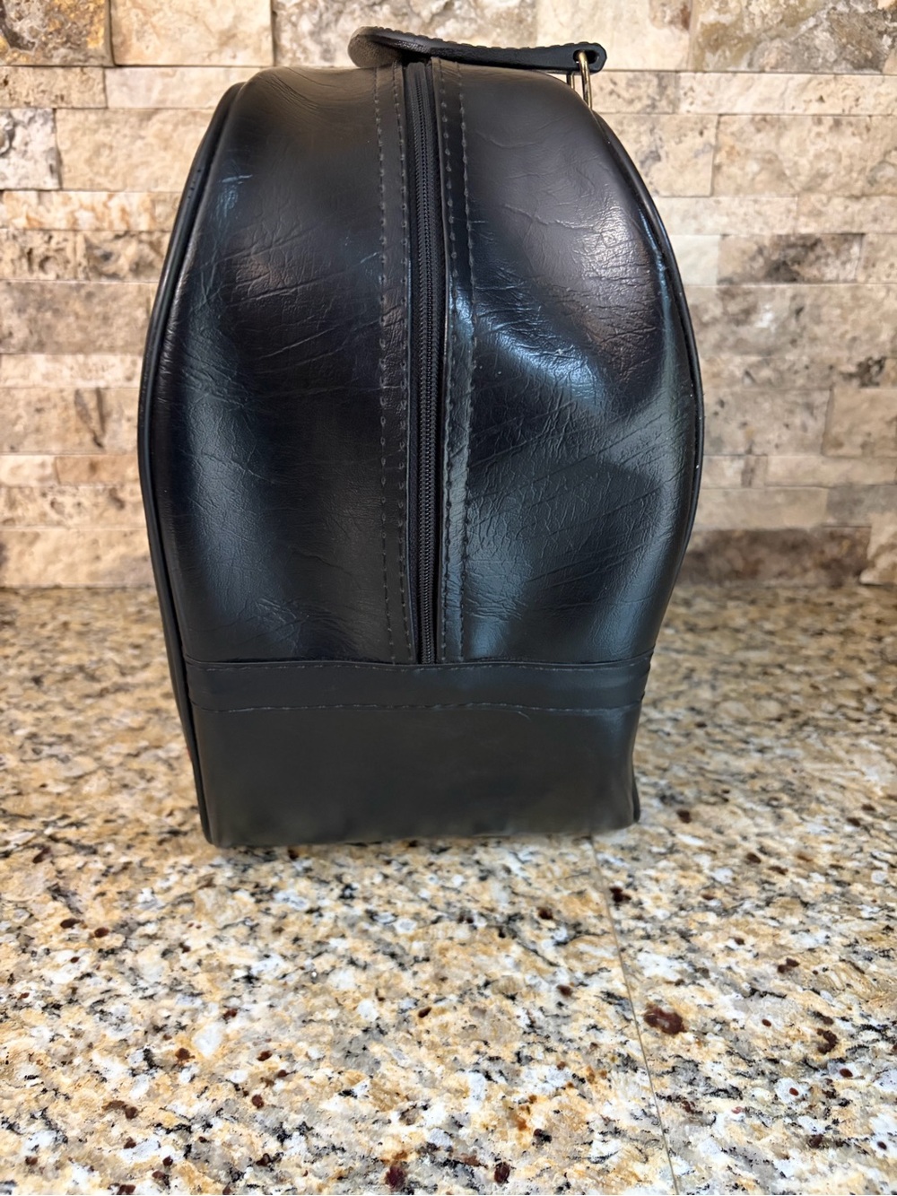 Retro Black Vinyl Bowling Ball Bag with Red and Silver Accents - Picture 2 of 6